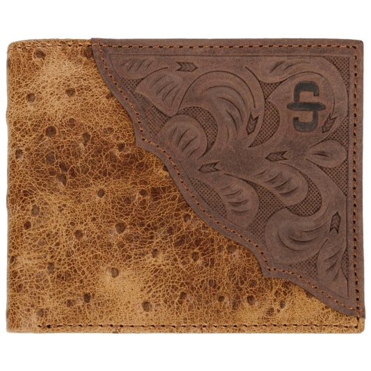 Ostrich Embossed Leather Bi-fold Wallet