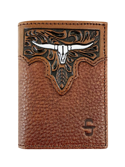 Steer Head Leather Tri-fold Wallet