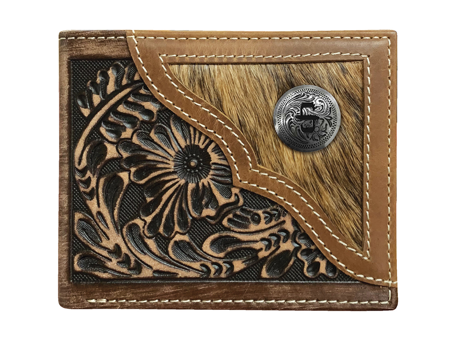 Hair-On-Hide Concho Leather Bi-fold Wallet