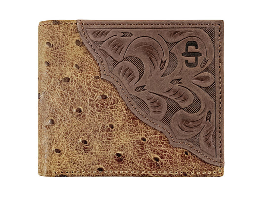 Ostrich Embossed Leather Bi-fold Wallet