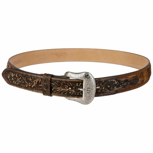 Hair-on-Hide Tooled Leather Belt
