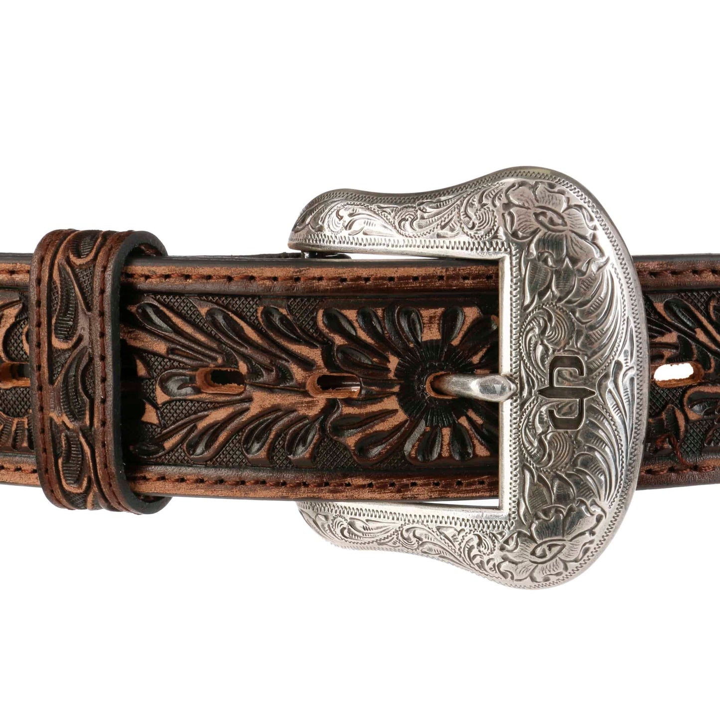 Hair-on-Hide Tooled Leather Belt