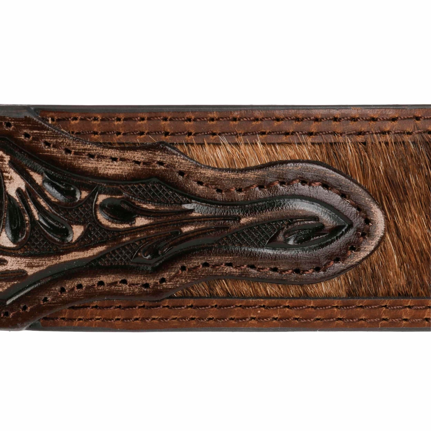 Hair-on-Hide Tooled Leather Belt