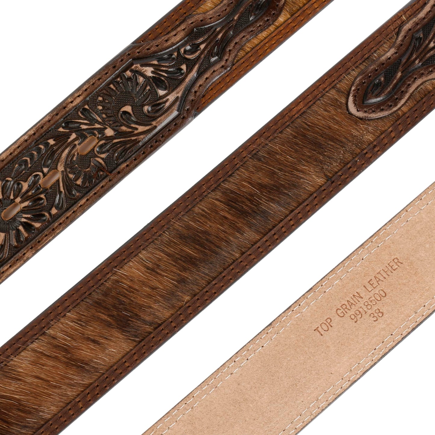 Hair-on-Hide Tooled Leather Belt