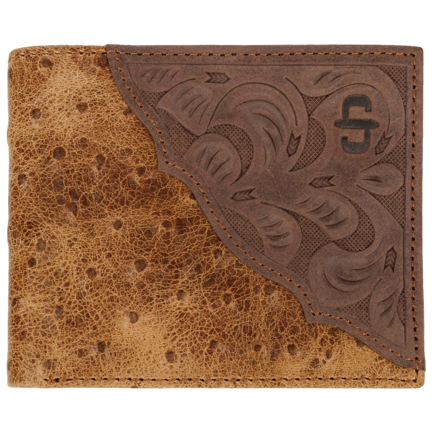 Ostrich Embossed Leather Bi-fold Wallet