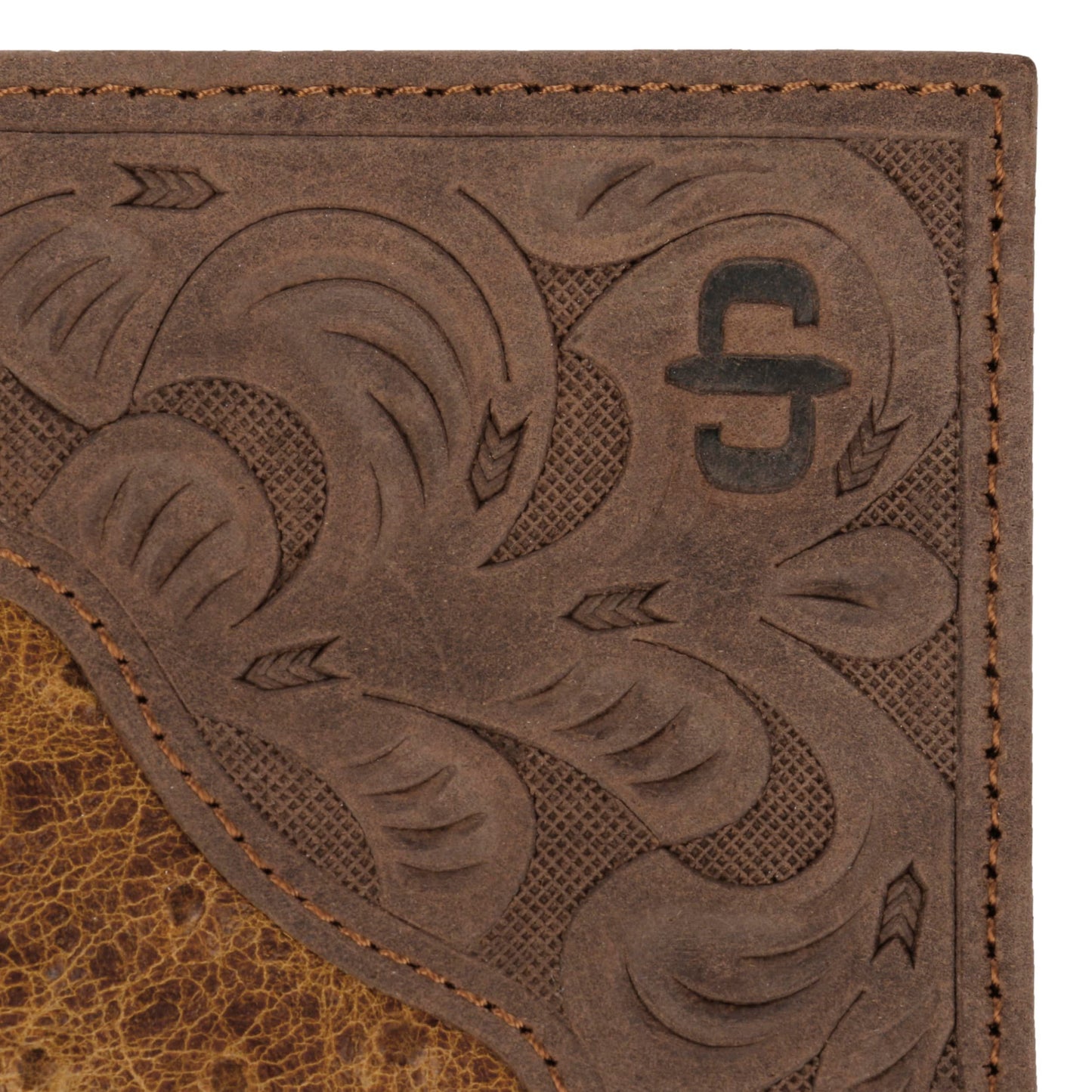 Ostrich Embossed Leather Bi-fold Wallet